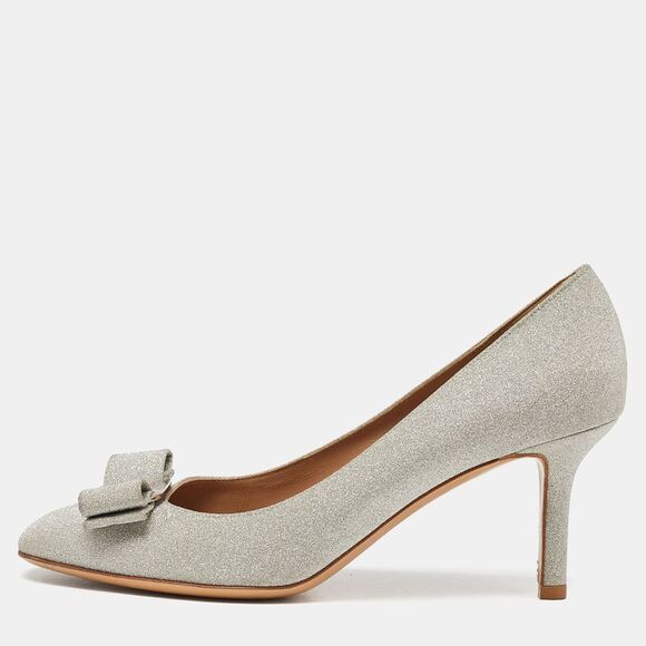 Salvatore Ferragamo Silver Glitter Vara BowRound Toe Pumps Size 40,New Products : American Fashion Style Bags On Sale